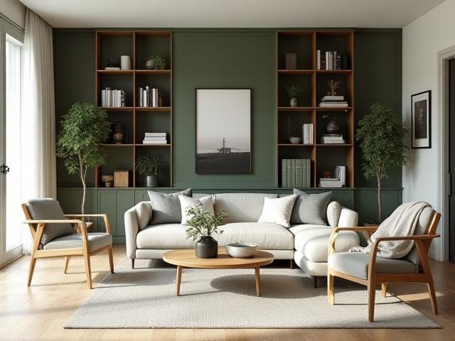 Leilighet i Majorstuen - stue med naturlig eleganse og bokhylle